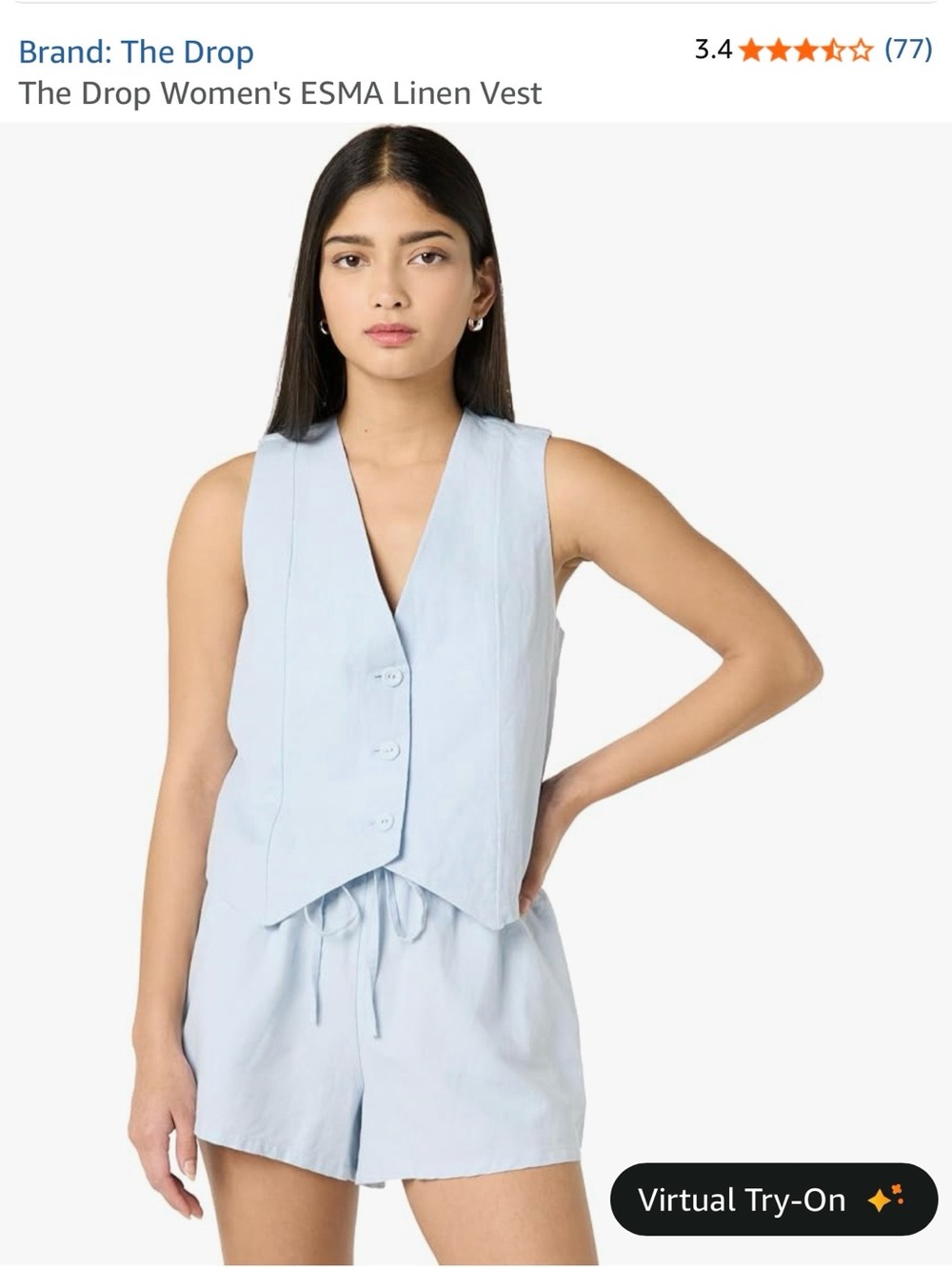The Drop ESMA Linen Vest Romper in Light Blue